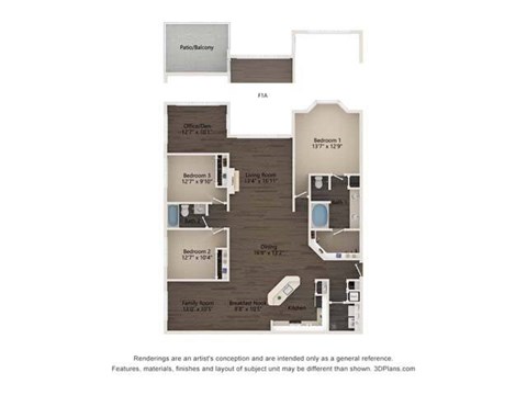 Floor plan for 3 beds, 2 baths, 1800 sqft